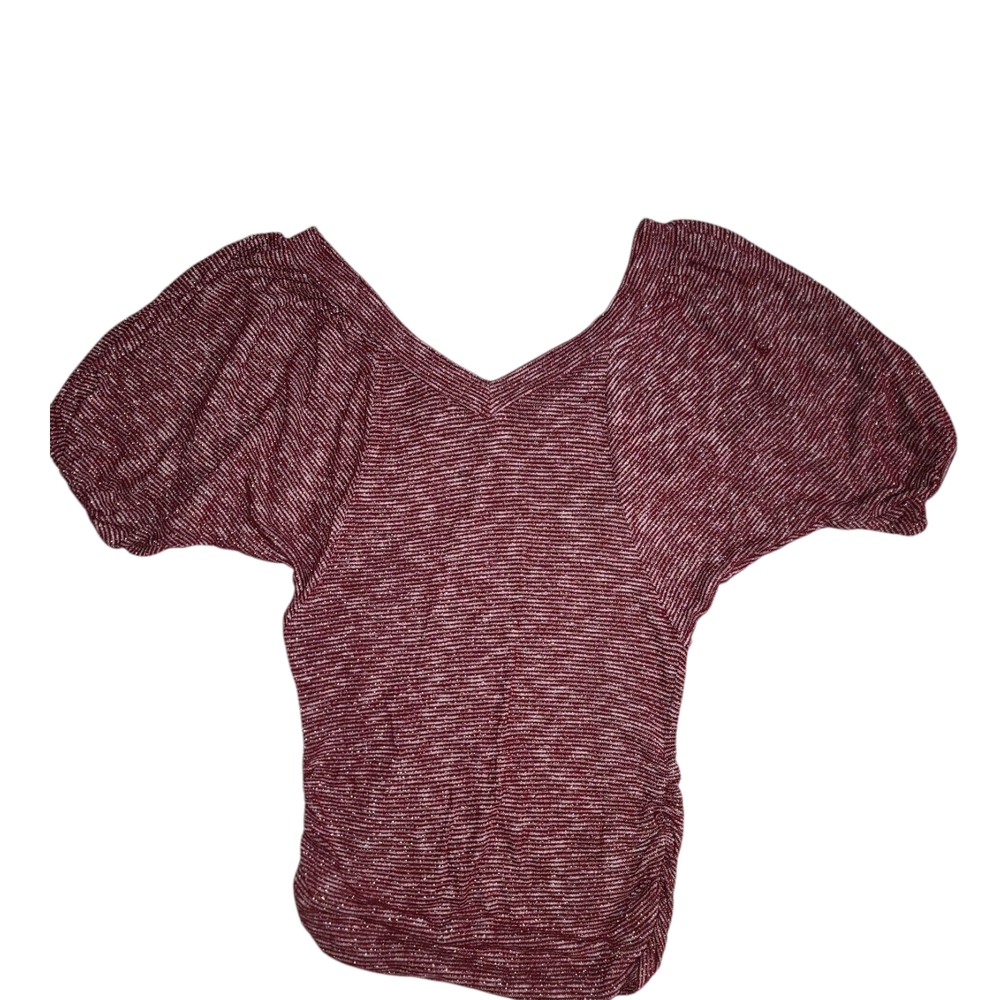 2 Striped Swooped V-neck tops Rouched sides size M